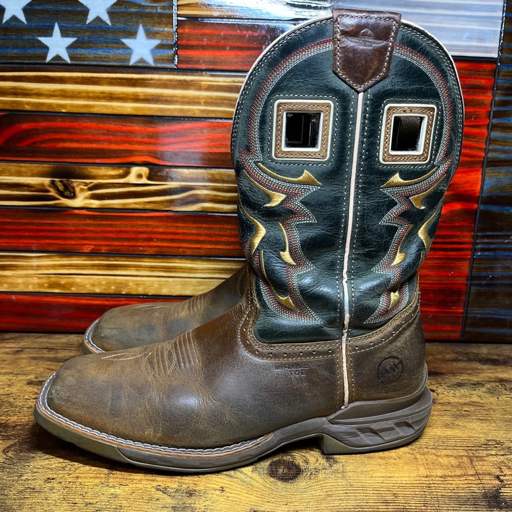 Double-H Men's 10.5 D Square STEEL Toe LEATHER BLACK EMBROID WORK BOOT DH5356